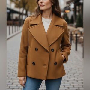 Windsor Camel Wool Blend Pea Coat Jacket